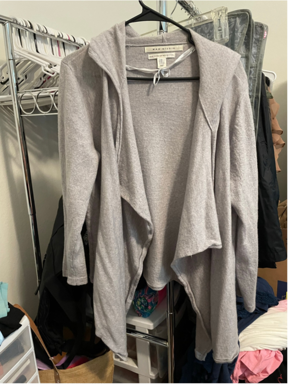 Women's Max Studio Merino Wool Cardigan 3X Grey White